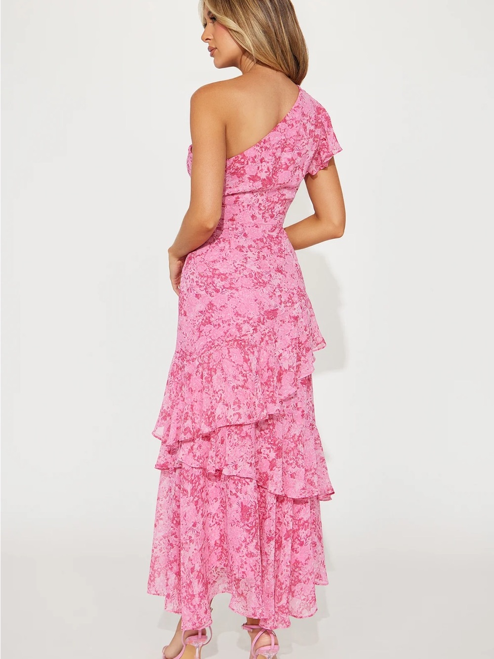 Pink One-Shoulder Ruffle Floral Maxi Dress - Picture 2 of 2